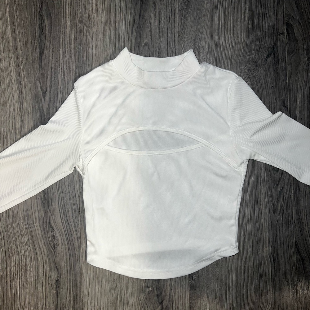 White bra cut long sleeve shirt
